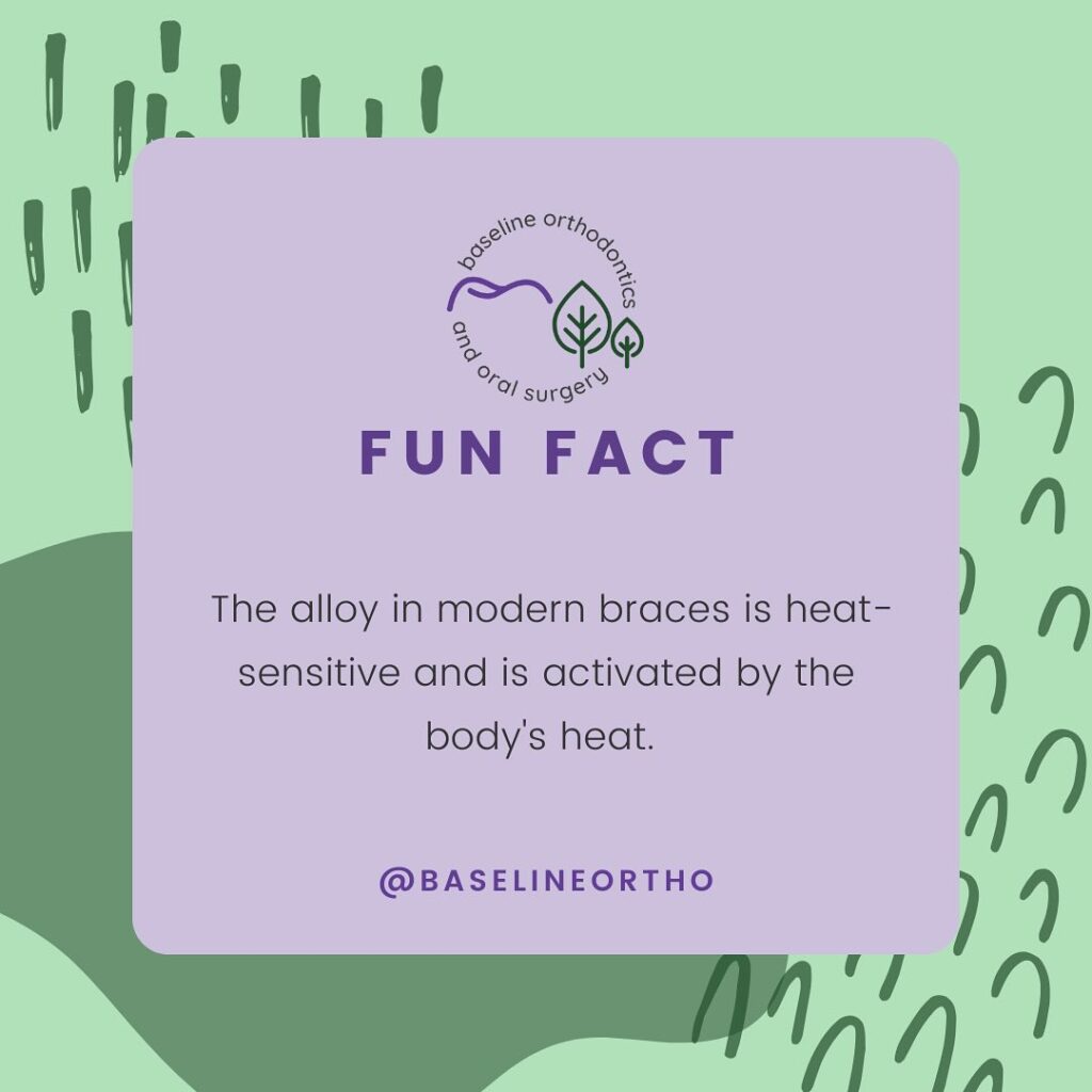 Orthodontic fun fact graphic explaining how modern braces use heat-activated wires to move teeth