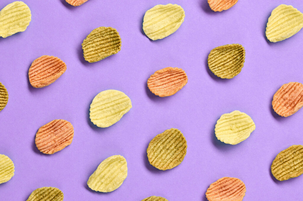 Crunchy potato chips that can damage braces and orthodontic wires