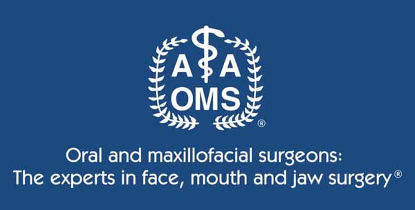 Blue AAOMS logo with the text: ‘Oral and maxillofacial surgeons: The experts in face, mouth and jaw surgery.